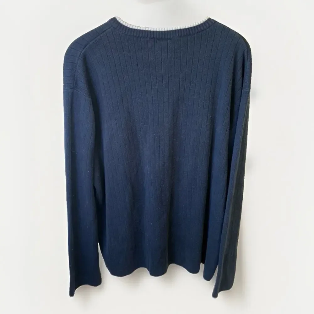 Vintage Y2K Anchor Blue Knit Sweater Men’s XL Navy V Neck